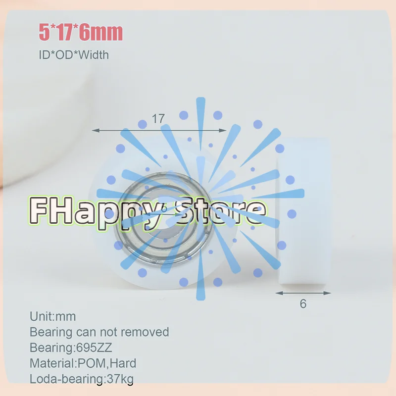 5*17*6mm Nylon Plastic Roller Guide Wheel 695zz Bearing Wheel POM Drawer Window Door Pulley Roller