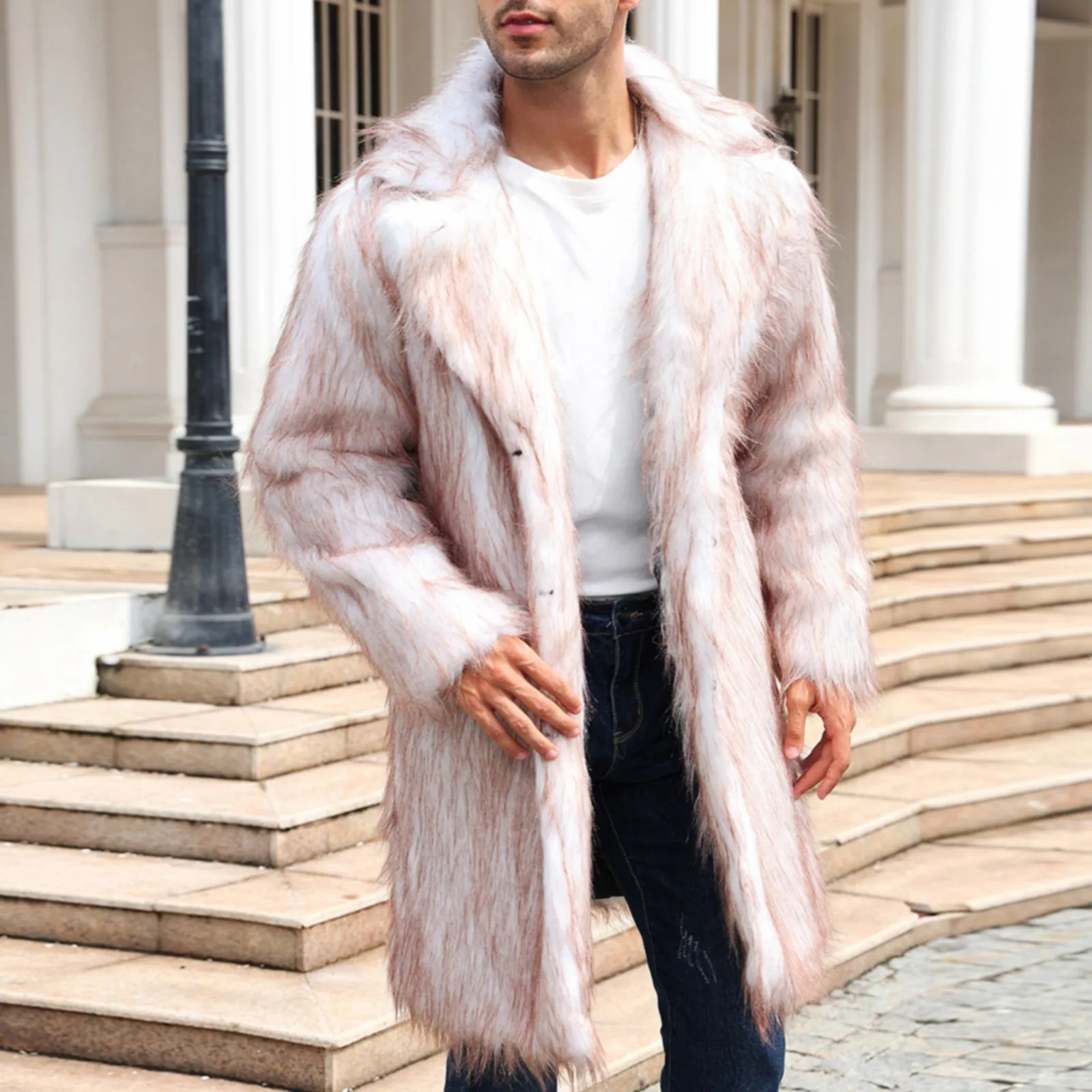 Winter Thick Fluffy Men Faux Fox Fur jackets Coat Long Sleeve Warm Shaggy Outerwear Luxury Fur Long Jacket Jackets Mens Clothing