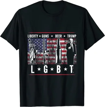 하라주쿠 남성 티셔츠 Trump Creative Liberty Guns Beer TShirt LGBT 패러디 선물 탑 티 브랜드 캐주얼 반팔 남성 Tops2024