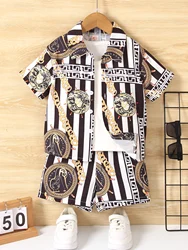 Two Piece Suit Spring Summer Boys Short Sleeved Shorts Stylish Casual Suitable For Everyday Wear Ages 2-7