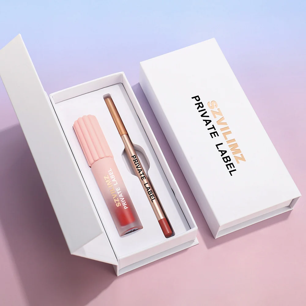 مجموعة أحمر شفاه سائل مكونة من 12 لونًا من Lipliner بعلامة خاصة 58 لونًا مرطبًا يدوم طويلاً وغير لاصق ملمع شفاه بشعار مخصص للمكياج