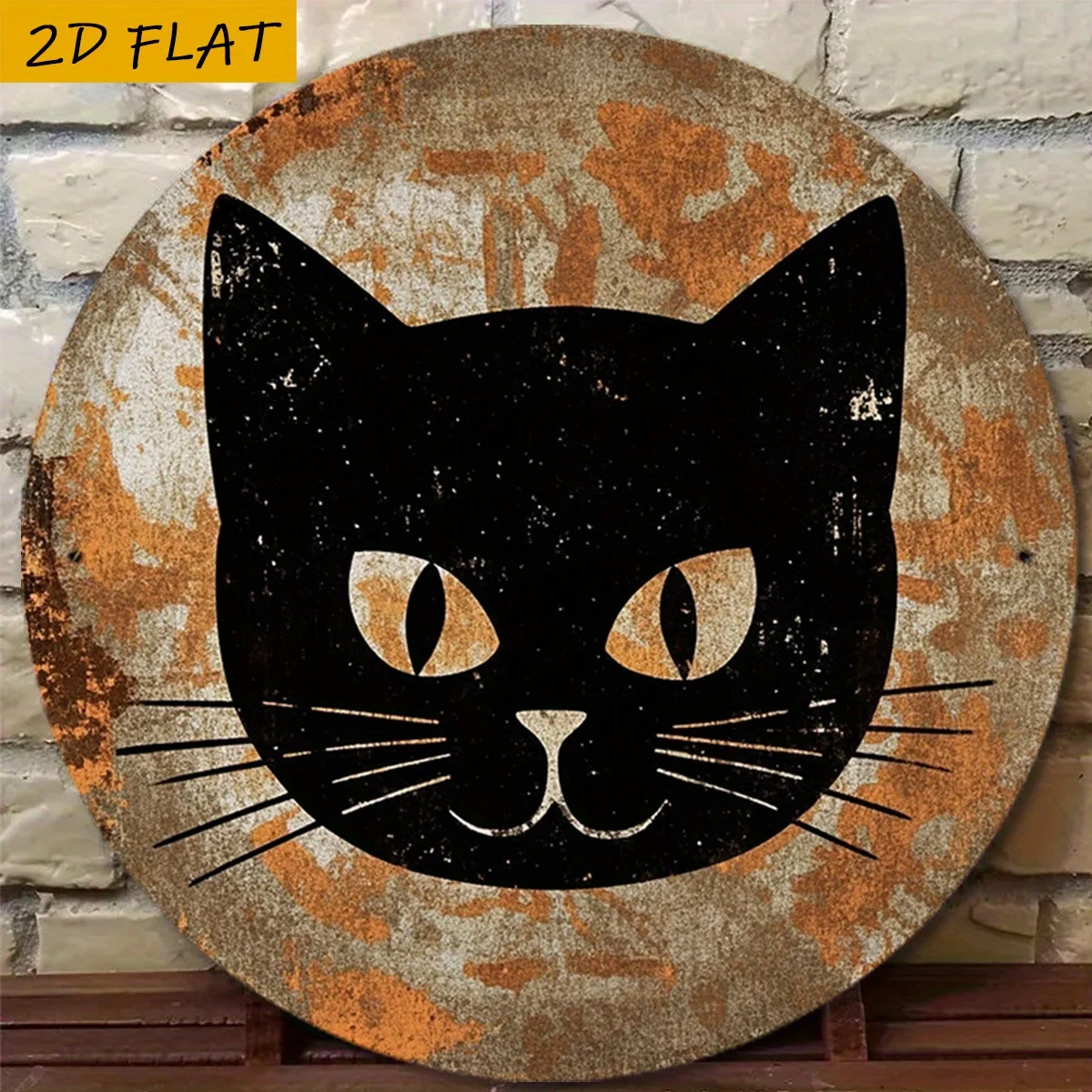 2D Flat - A 2D Flat Piece Featuring a Black Cat Design in a Retro Style, Serving As a Vintage Wall Decoration (8X8 Inches, 20X20