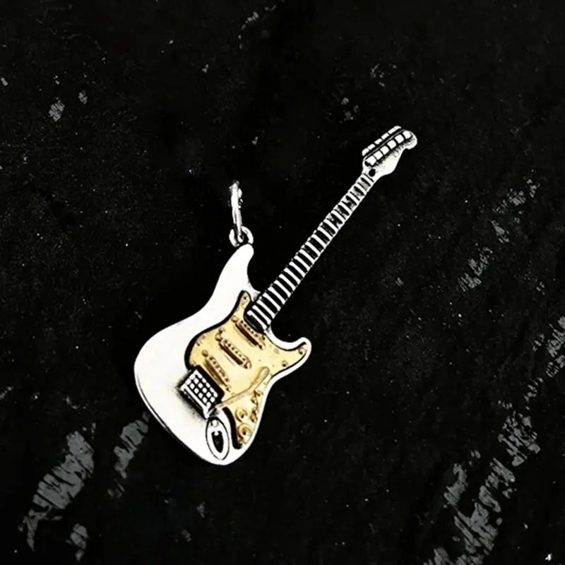 Vintage Punk Rock Electric Guitar Pendant Necklace Lucky Good Fortune Blessing Hip Hop Style Unisex Jewelry For Men Women Daily