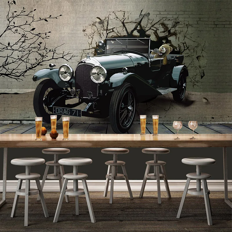 

Custom Photo Mural Vintage Cartoon Car 3D Stereo Wallpaper For Living Room Bedroom Restaurant KTV Bar Modern Interior Decor