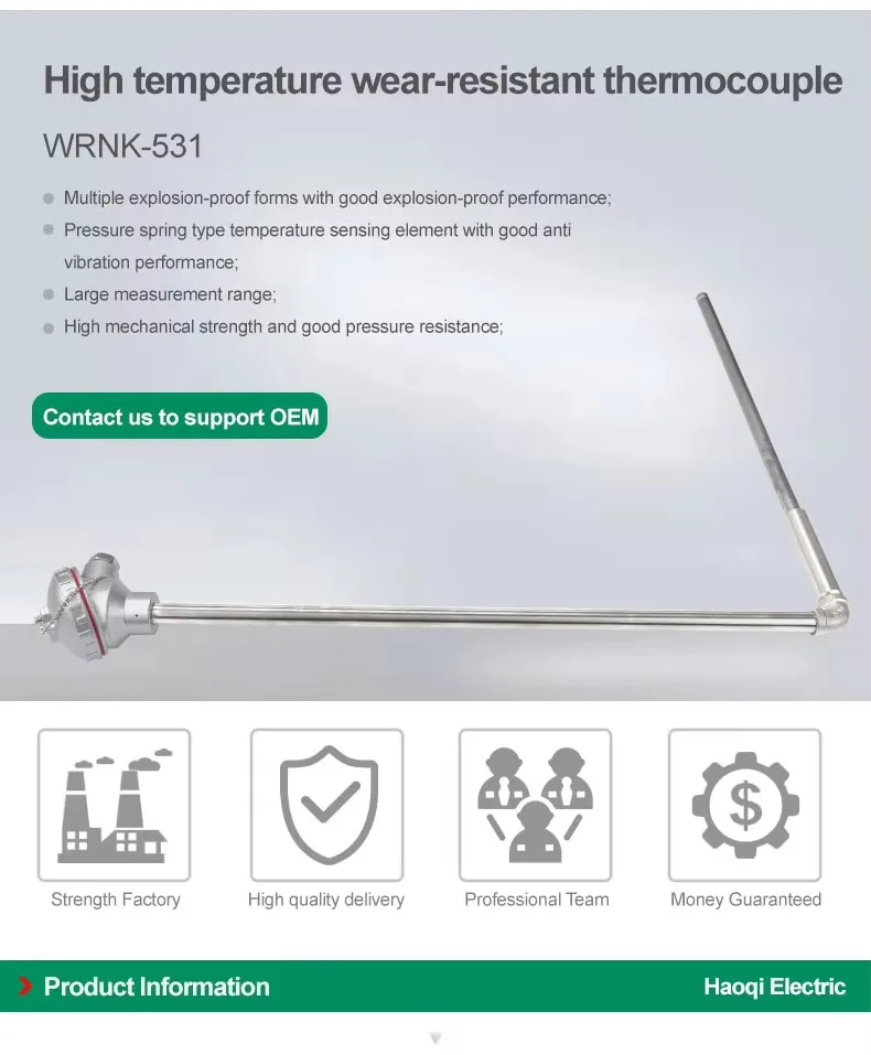 K-Type L-Shaped Right Angle Thermocouple with Silicon Carbide Protection Tube for High Temperature Measurement