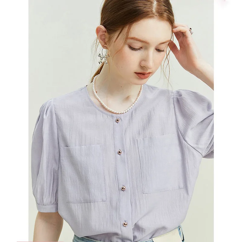 

Шикарная круглая блузка Ne ort Sve Summer Commute Sle irts, женская модная повседневная свободная блузка, корейская версия Poet irt