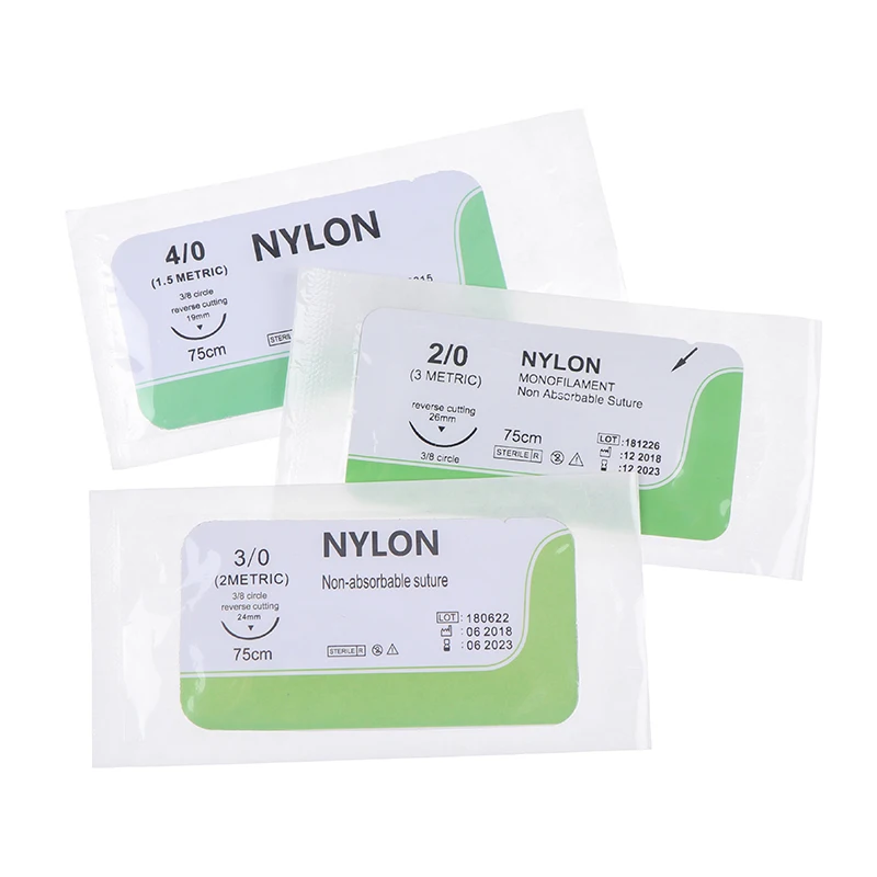 12Pcs 75cm 2/0 3/0 4/0 5/0 Medical Needle Suture Nylon Polyester Thread Suture Practice Kit Teaching Demonstrations Exercises