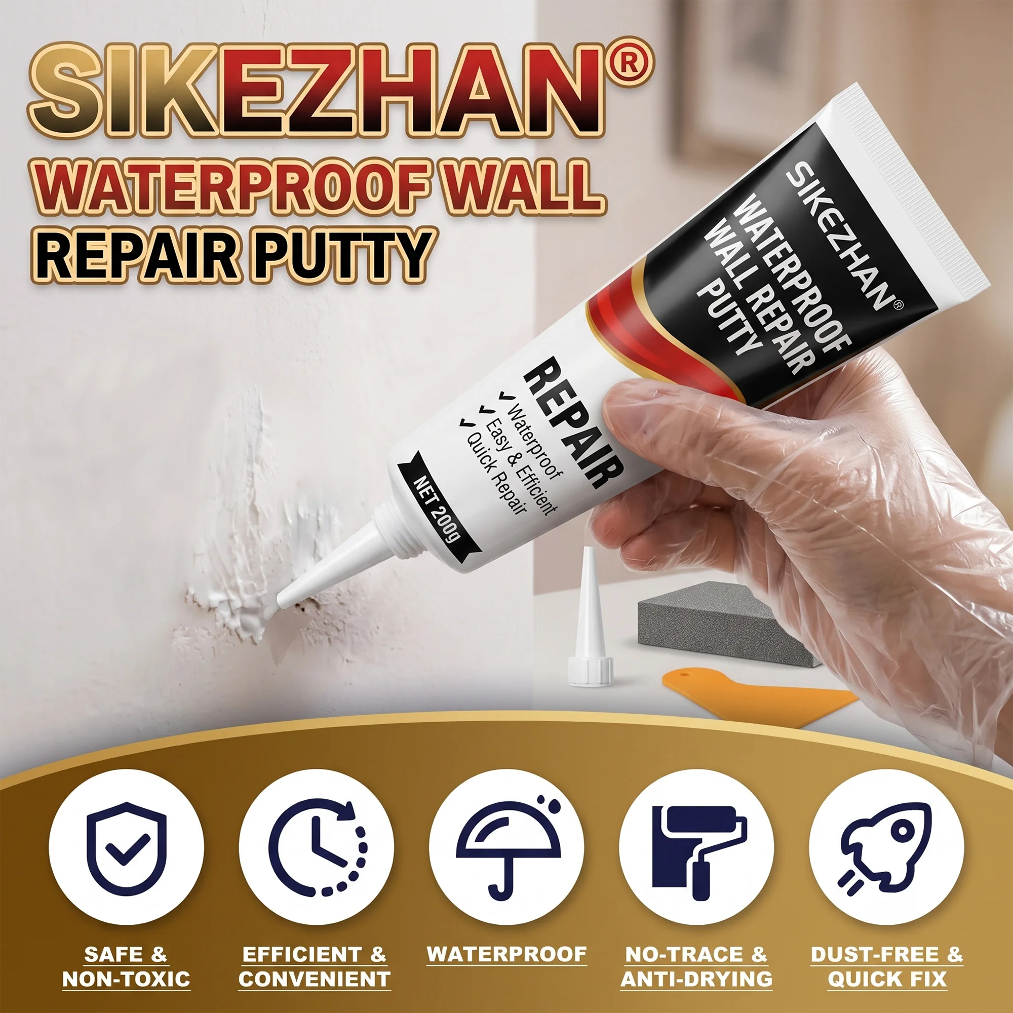 Wall Repair Putty Kit - Waterproof Spackling Compound with Scraper,Nozzle, Sandpaper for Home Drywall Crack Hole Patch Mending
