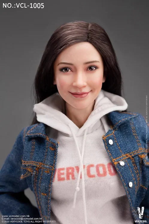 1/6 Female Angelababy Head Sculpt FX10 Black Long Hair Head Carving Model Fit 12-inch Soldier Action Figure Body