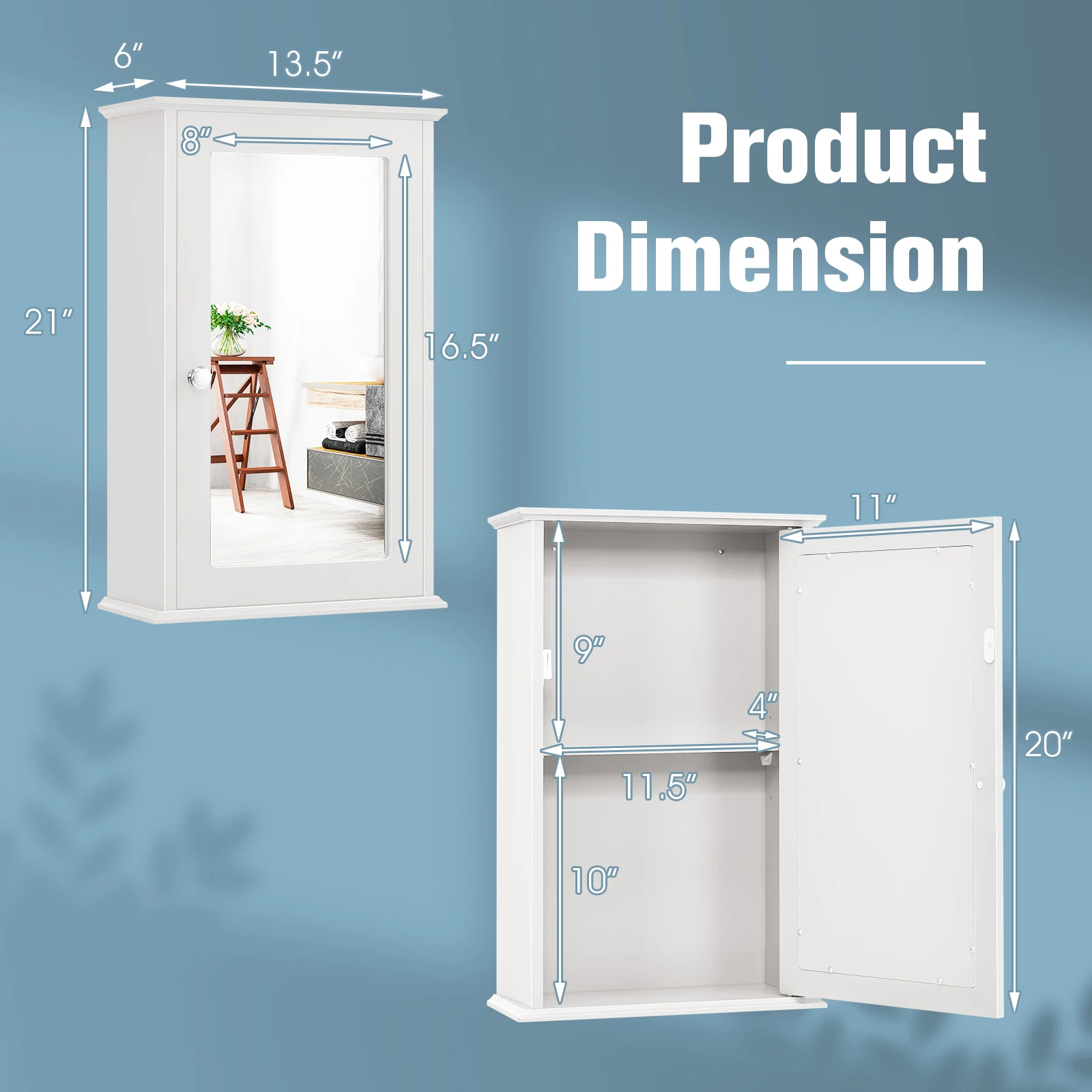 Bathroom Medicine Cabinet with Mirror Cabinet Reversible Single Door Organizer