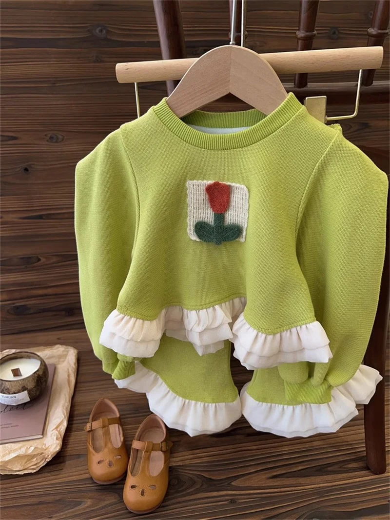 Girls Fashion Striped Set Kids Casual Sweatshirts Outfits Children Long Sleeves Clothing Suits Spring Fall Tops+Flared Jeans