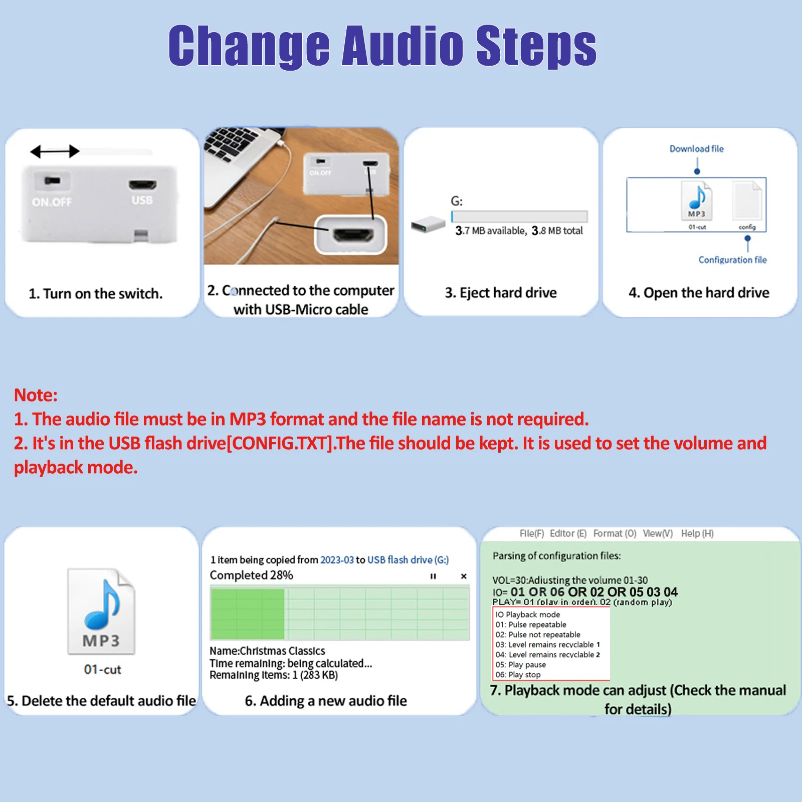 4MB USB Downloadable Music Box Button Play Voice Module Sound Box for Plush Toy and Creative Greeting Card, DIY Xmas Gifts etc.