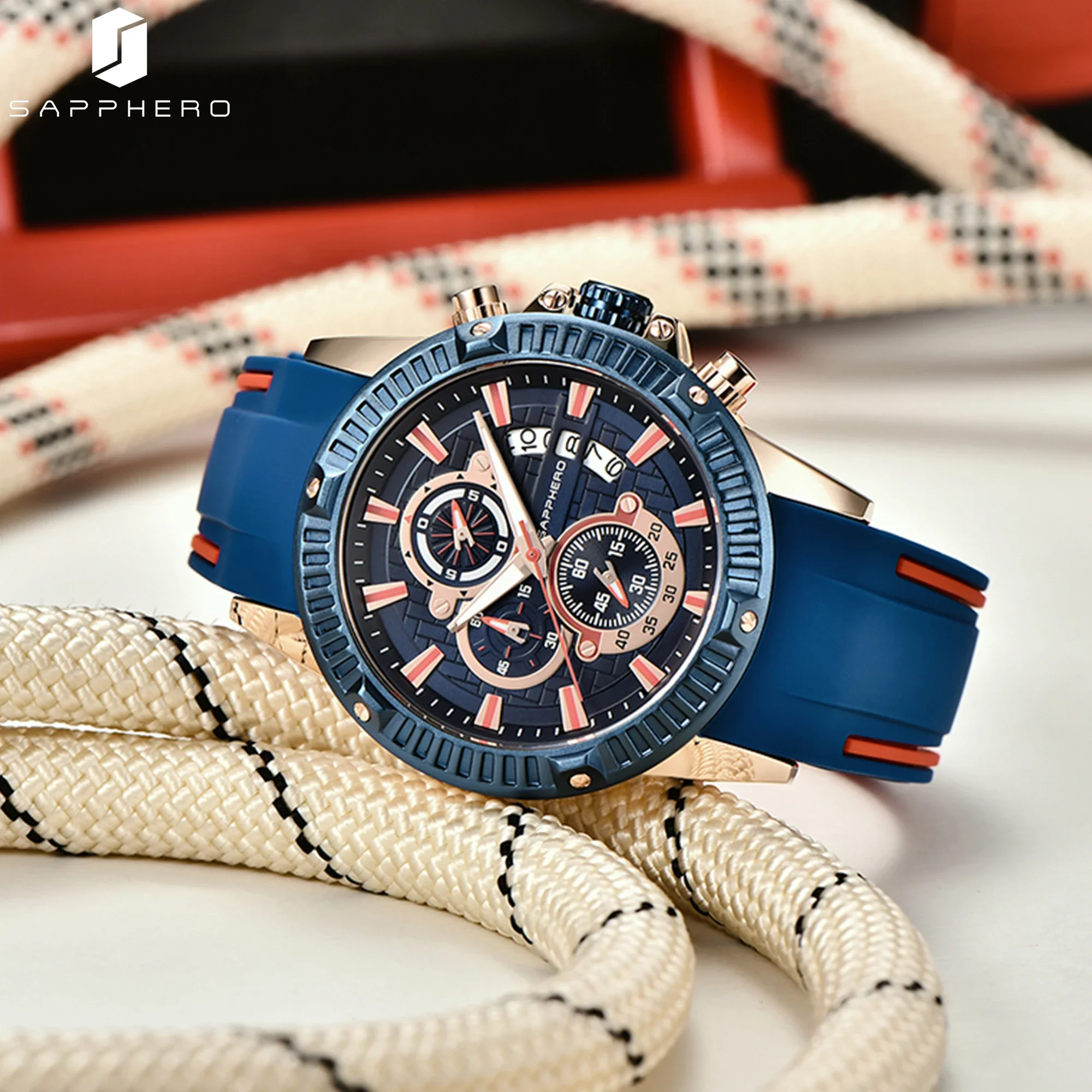 Sapphero relógio de quartzo masculino, relógio esportivo à prova d'água com pulseira de silicone, relógio militar de marca de luxo, presente, relógio preciso