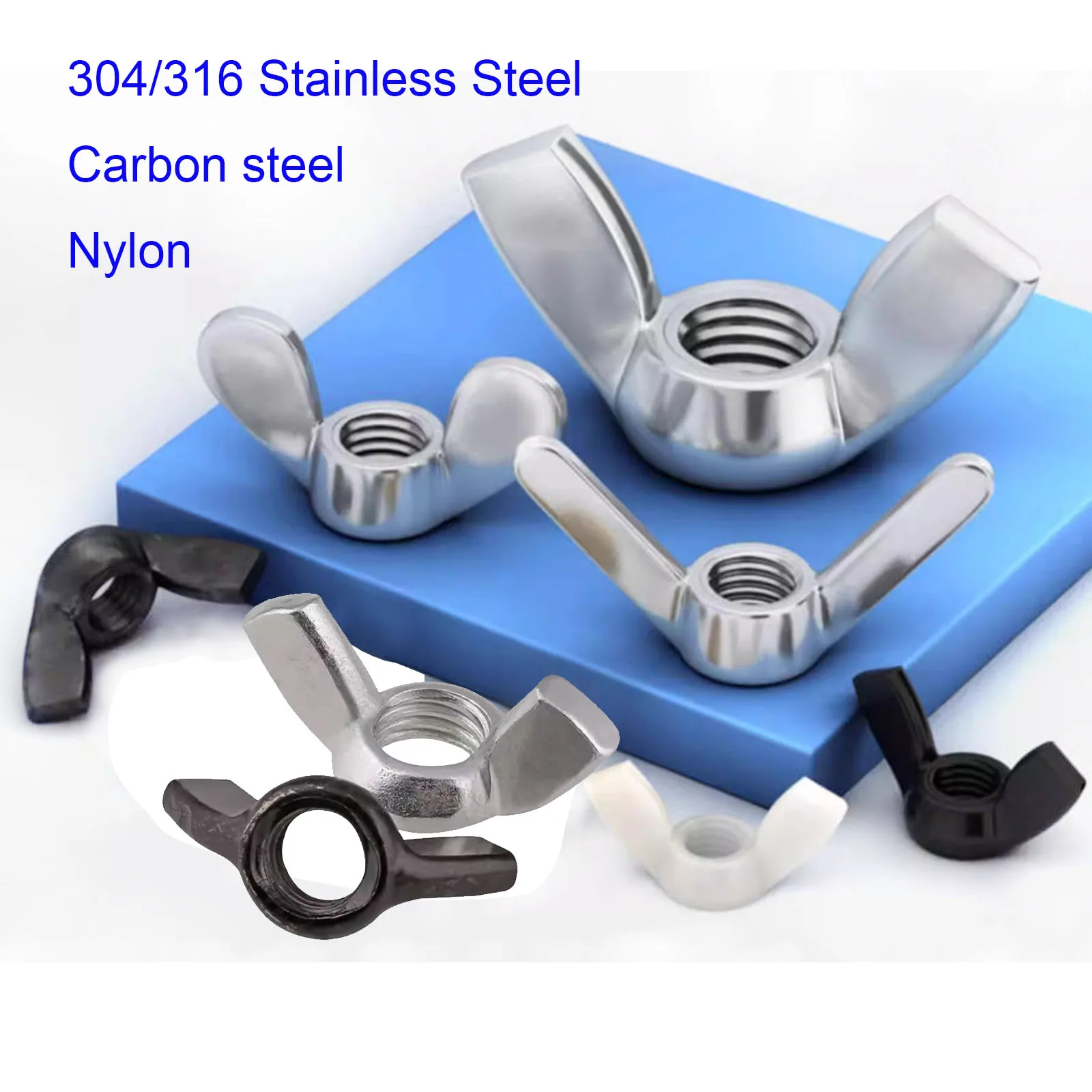 2/10pcs DIN315 M3 M4 M5 M6M8 M10 M12 GB62 Black White Nylon 304 316 Stainless Carbon Steel Thumbnut Ingot Butterfly Ear Wing Nut