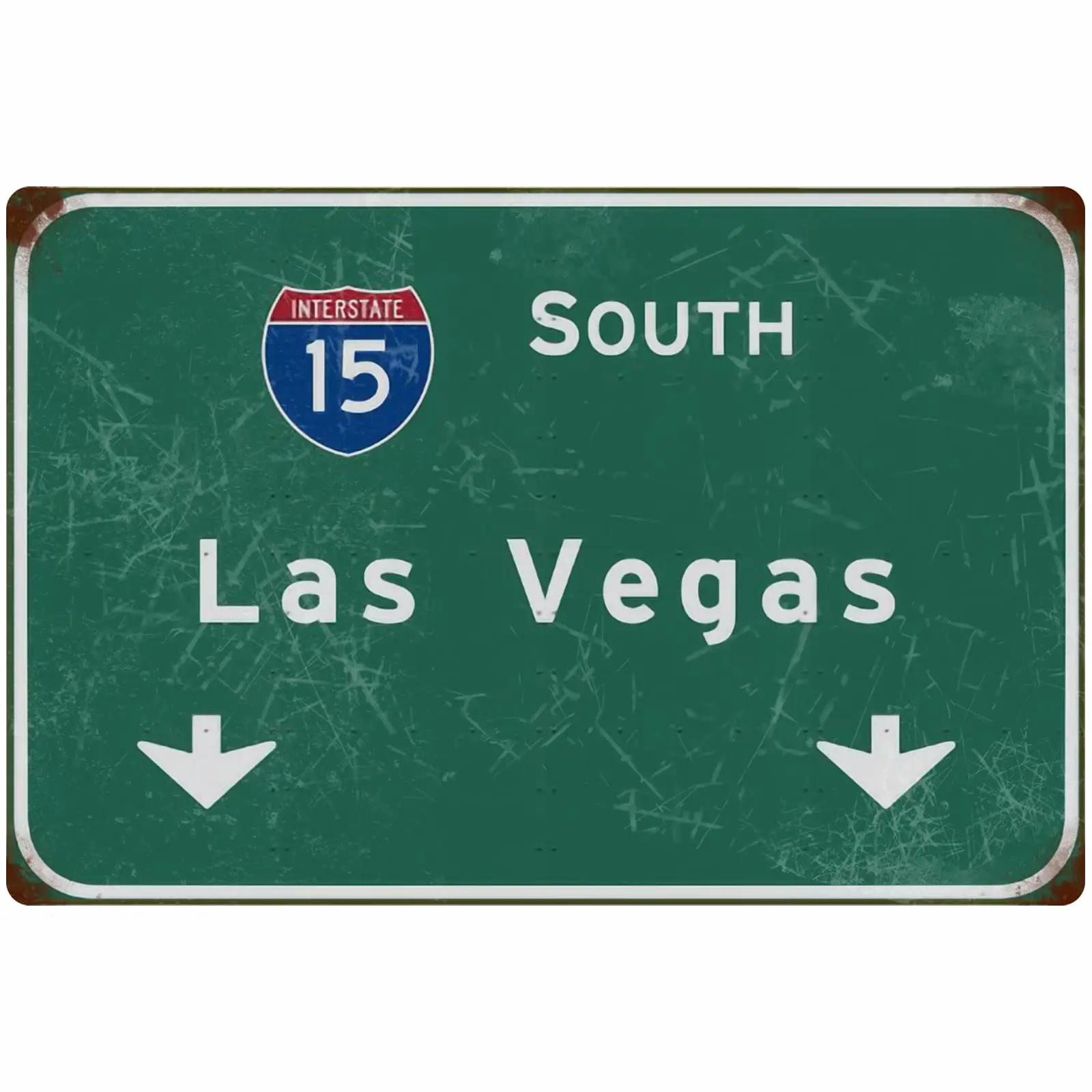 Vintage South Las Vegas Interstate Tin Sign, 15 Direção, sinal de sinalização, bar, clube, restaurante, decoração de parede, 16x2 Polegada