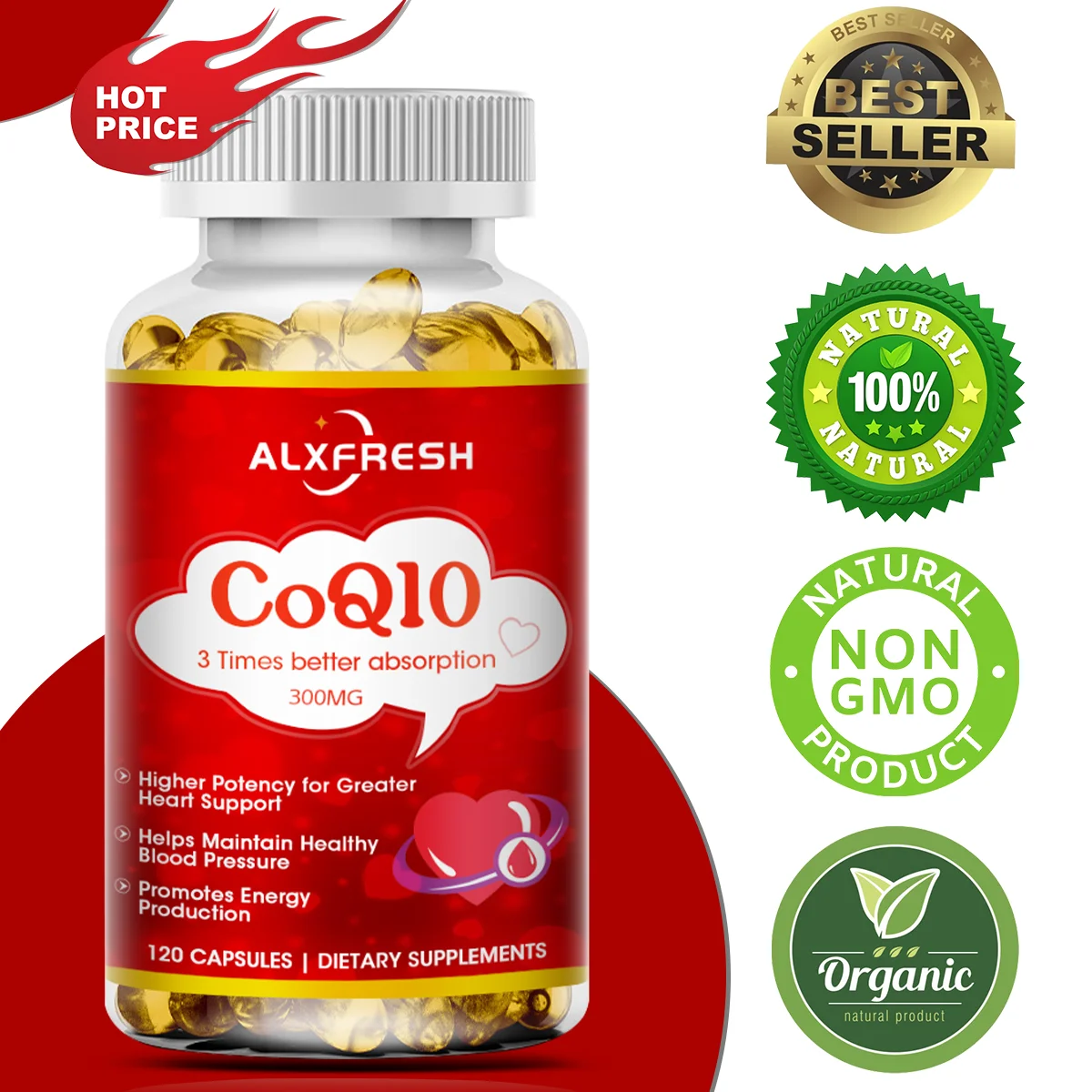 

Alxfresh CoQ10 300 мг | Коэнзим Q-10 | Витамин Inc без ГМО, без глютена, веган