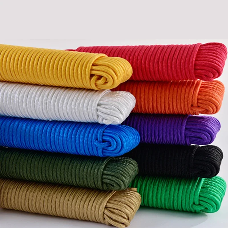 Outdoor Sun Resistant Waterproof Nylon Rope Wear Resistant Cargo Binding Tent Pull Cord Multipurpose Colorful Woven Clothesline