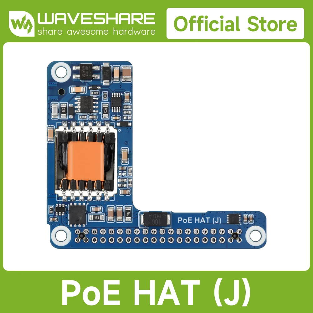Waveshare PoE/ PoE+ HAT (J) For Raspberry Pi 5/CM5, 5V/5A, Isolated Switched-mode Power Supply, Providing Both Network And Power