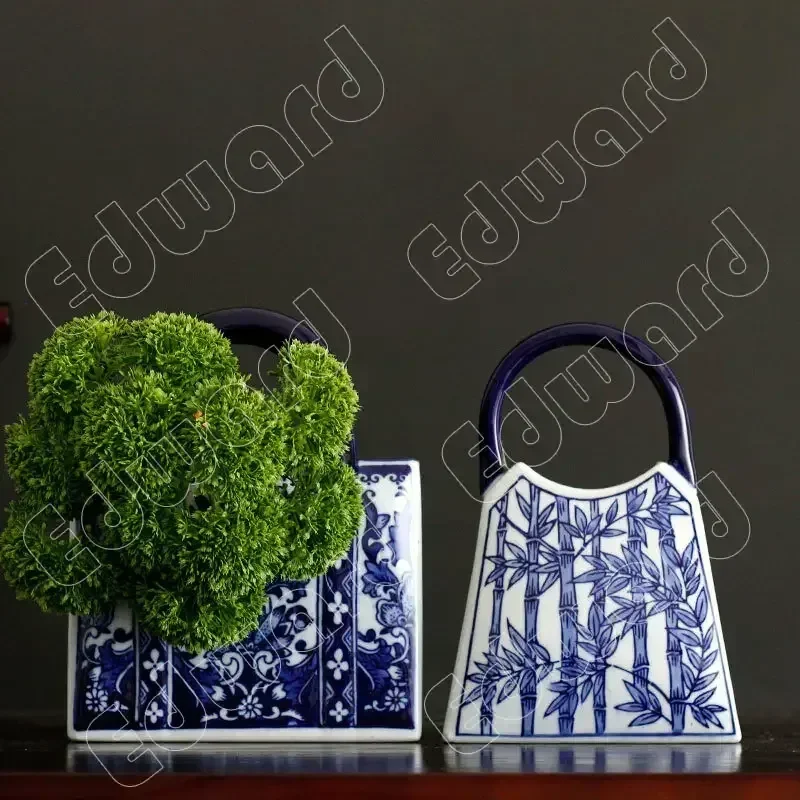 Vases Handbag Cloth Bag Shape Vases Ceramic Vase Blue and White Ceramic Living Room Decor Flower Arrangements Flower Table Decor