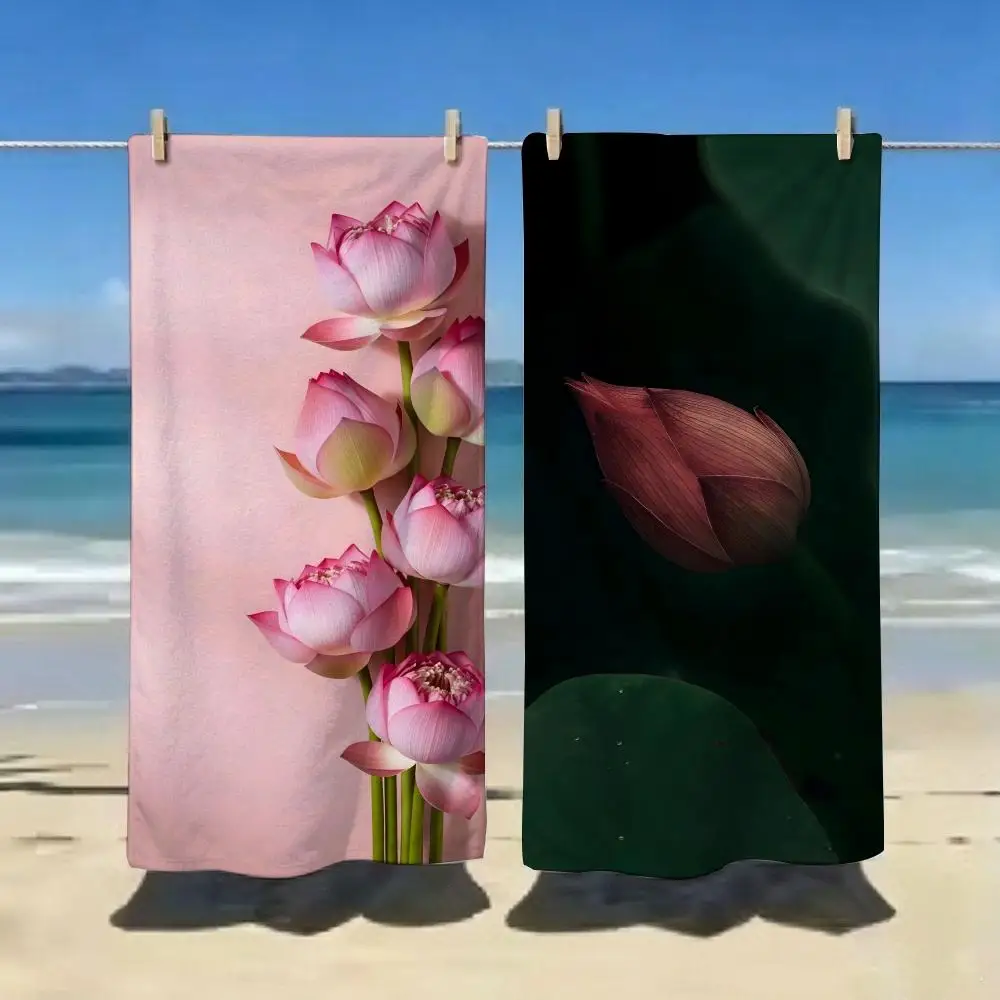 Vintage-style lotus flowerS Towel ultra-fine fiber quick drying absorbent bath towel, outdoor swimming sports towel
