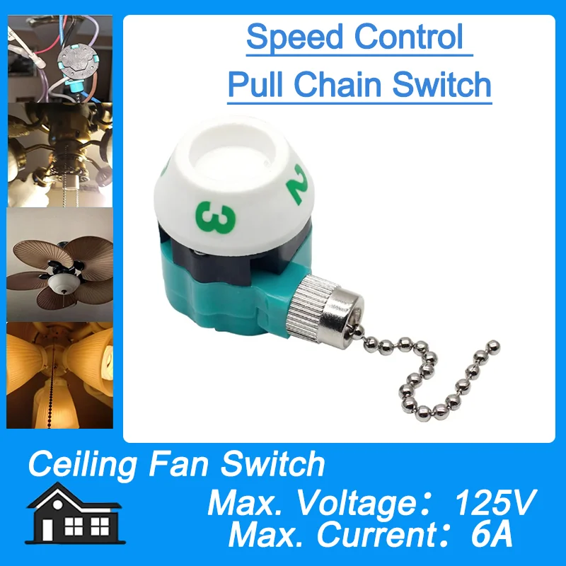 

ZE-208M Home Ceiling Fan Light Lamp 3 Speed Control Pull Chain Switches