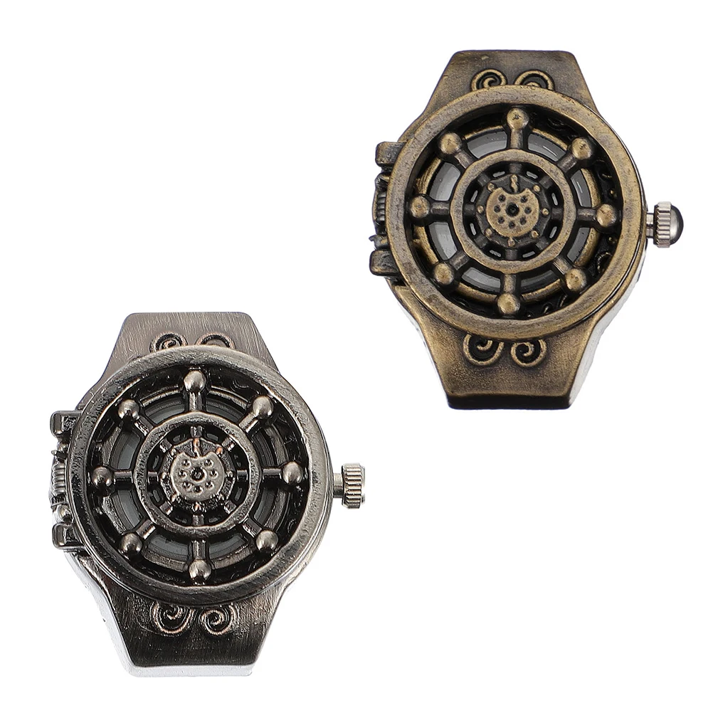 

2Pcs Retro Ring Watch Creative Flipping Jewelry Timepiece Durable Elegant Fashionable Accessory Retro Ring Watch