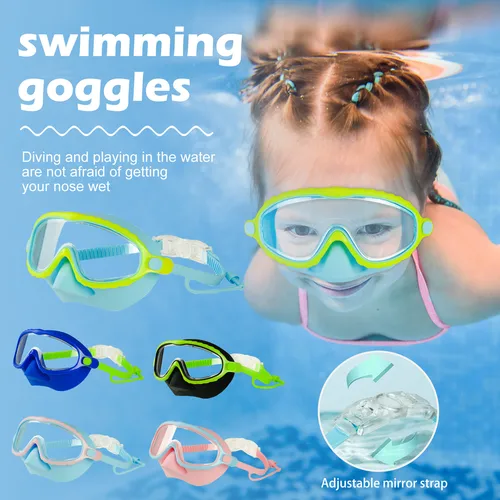Gafas de natación con cubierta para la nariz, máscara de buceo de amplio campo de visión, antiniebla, antifugas, gafas de natación para niños de 3 a 15 años