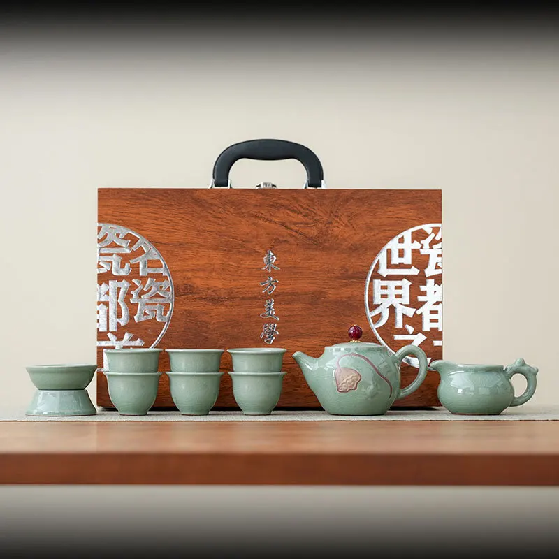 

High-end Vintage Chinese Ge Kiln Ceramic Set 1teapot 6 Cups Perfect Corporate Event Gift Home Gift