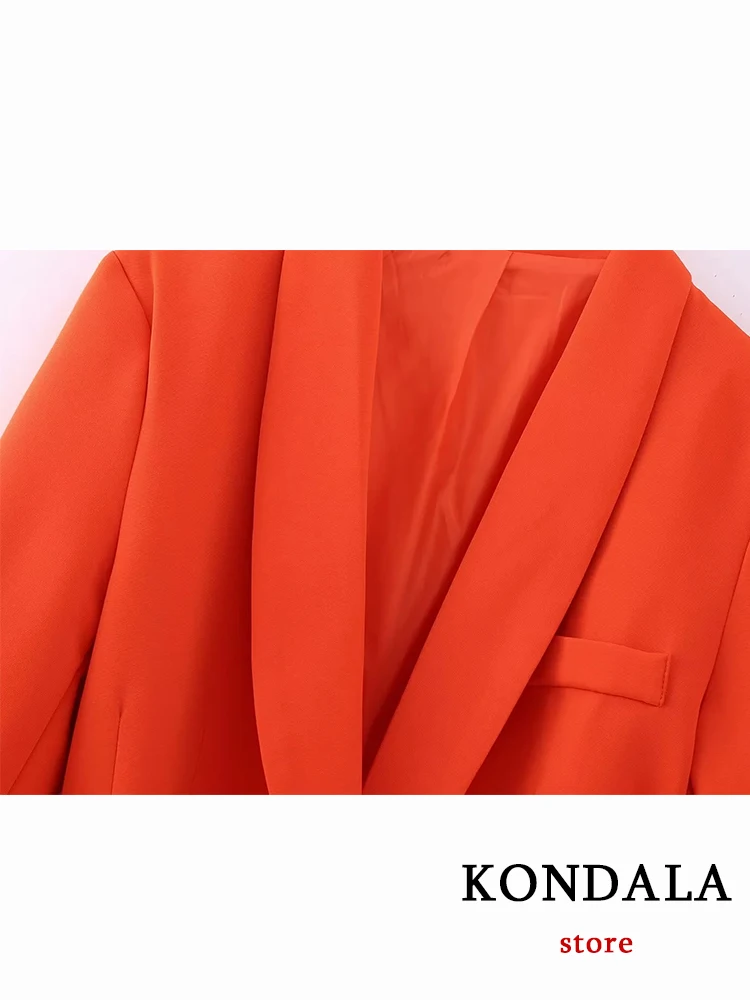 KONDALA Vintage Solid Orange Office Lady Fashion 2023 Spring Women Suits Slim Belt Women Elegant Blazer Zip Wide Leg Long Pants