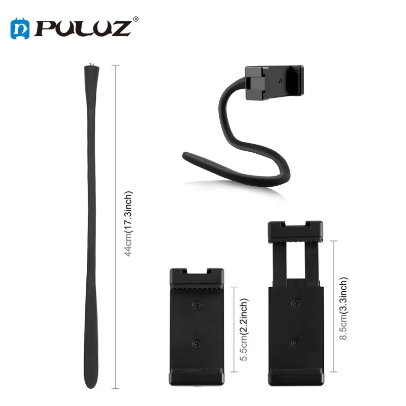 PULUZ Silicone Flexible Clip Mount Holder with Phone Clamp for Phones / GoPro (Black)