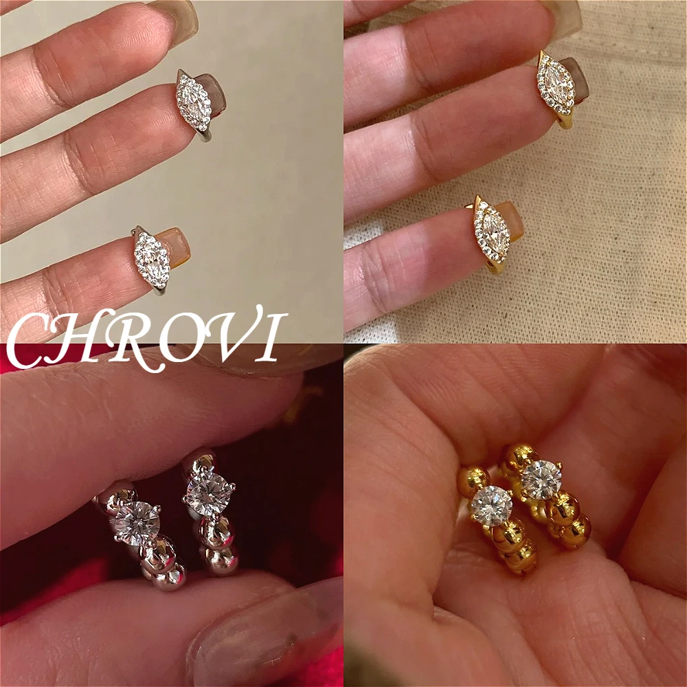 Simple 925 sterling silver ultra-bright small gold bean zirconia ear studs for women, a light luxury and trendy pair of earrings