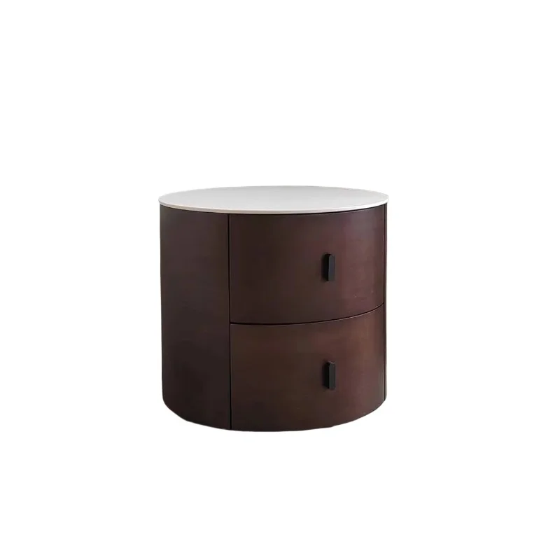 Simple round slate top bedside table expandable wooden furniture bedroom or hotel small space apartment