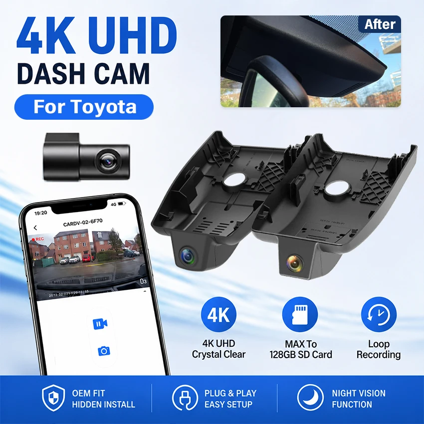 Videorekorder für Toyota C-HR CHR 2018 2019 2020 2021 2022 2023 UHD Plug-and-Play 4K 2160P Auto-DVR Dashcam