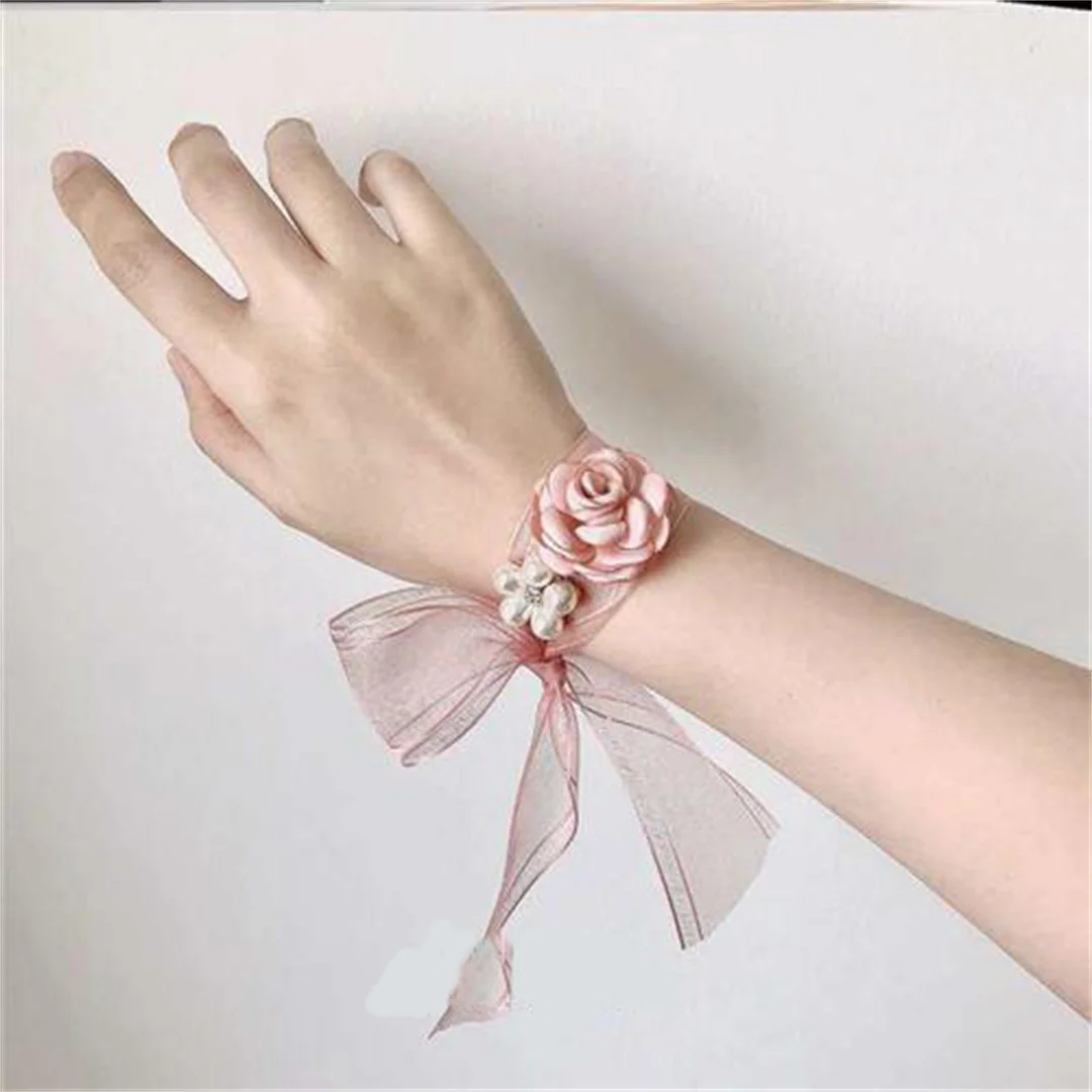 Bride Sisters Bridesmaids Wrist Flower Super Fairy with Wedding Gauze Mori Best Man Hand Flower Ribbon Simple