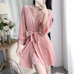 Sexy Lace Pyjamas New Velvet and Thick Coral Velvet Red Autumn and Winter Home Wear Comfortable To Wear Pajamas set woman