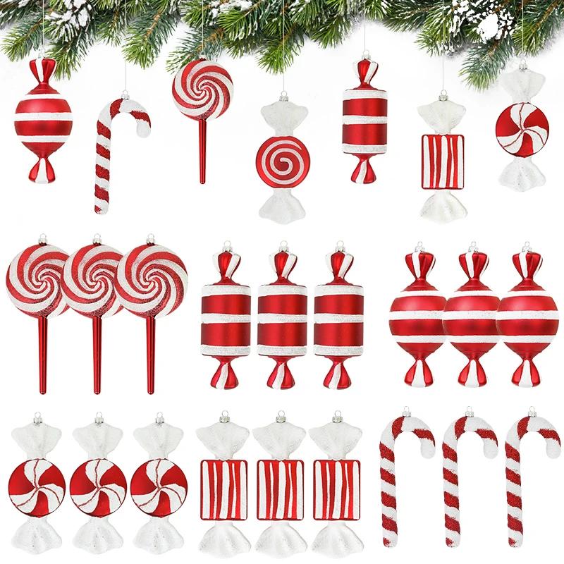 3/6Pcs Big Christmas Lollipop Red Candy Cane Pendant Xmas Tree Hanging Ball Ornament 2024 Christmas Decoration For Home New Year