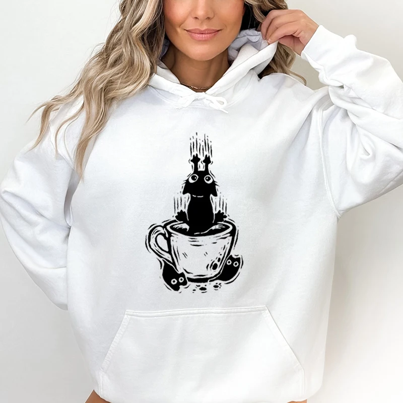 Autumn Hoodie Women Creative Coffee Cats Graphic Sweatshirt Female Cat Lover Hooded Funny Animal Kitten Fashion Y2K Sudadera