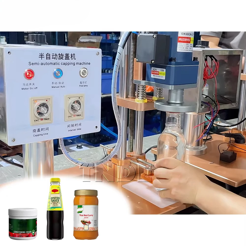 

Search New Products Desktop Semi Automatic Plastic Glass Honey Peanut Butter Canning Bottle Cap Threading Sealing Machine