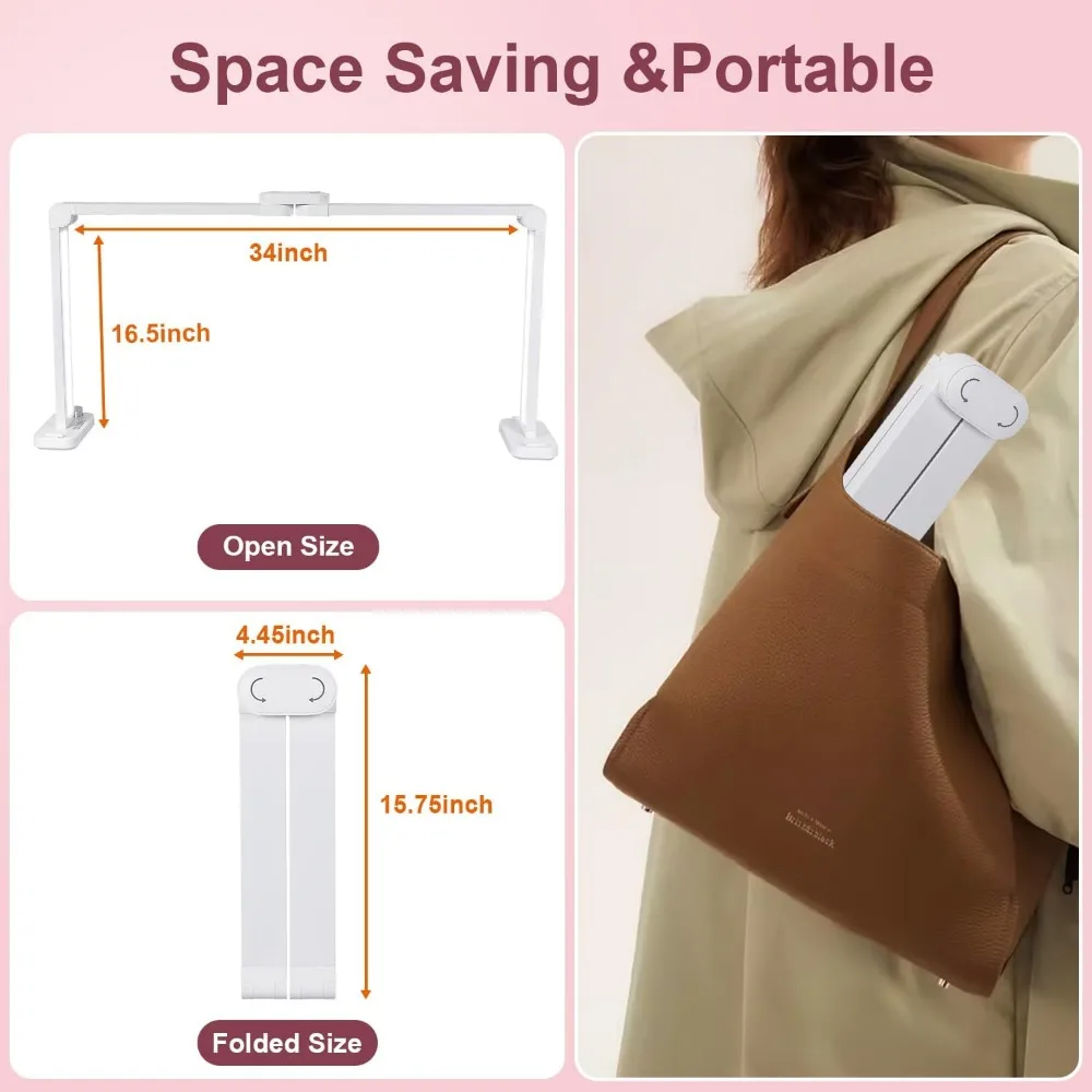 LED-Schreibtischlampe mit einstellbarer Helligkeit, 34-Nägel-Tech-Licht und Telefonhalter, 0–100 % Dimmung, 3000 K–6000 K Farbtemperatur