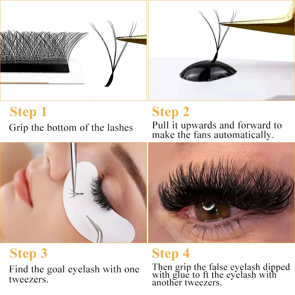 LAKANAKU 6D W Shape Eyelash Extensions C/D/DD Curl Two Tips 3D W Premade Volume Fans Soft Clover Bloom Individual Cilios