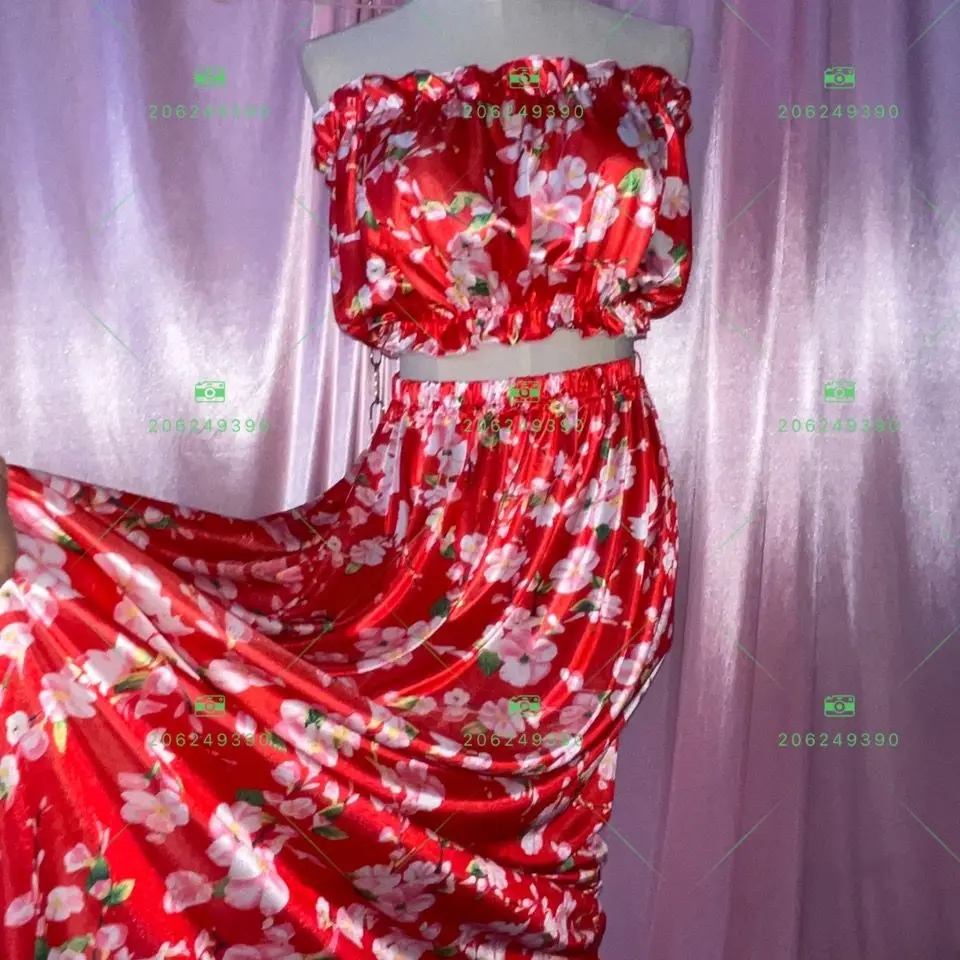 

Glossy Floral Print Women Satin Sleeveless Dress Set Camis Top Long Skirt Sleeping Robe Skirt Length 0.9-1m