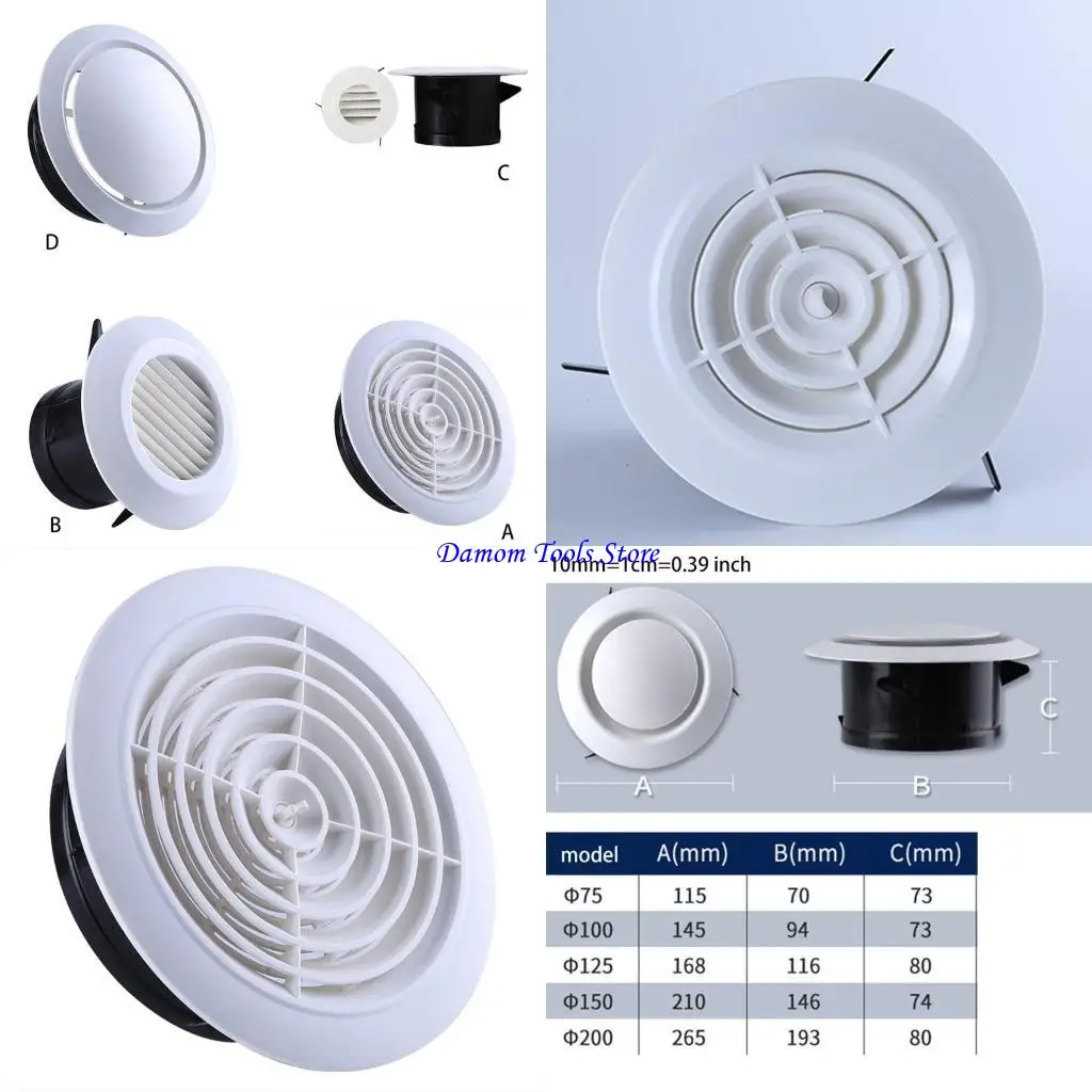 57BE Soffit Vents 3/5 Inch Adjustable Round ABS Louver Grille Cover White Air Exhaust Vents Bathroom Hotel School