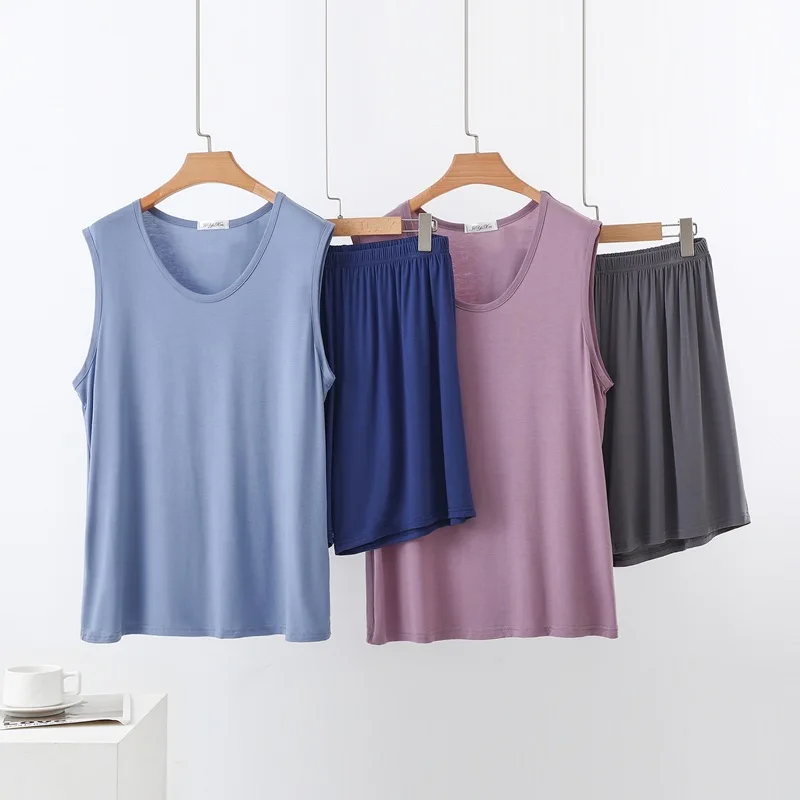 

Women's Plus Size Summer Pajama Sets - Modal Sleeveless Tank Top & Shorts Sleepwear - O-Neck Casual Loungewear Home Wear Set