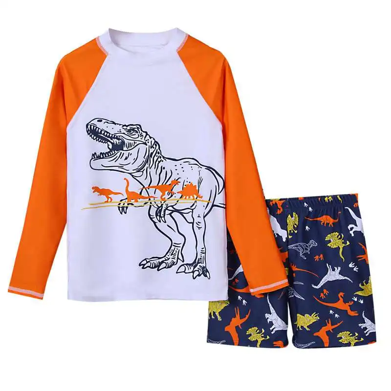 Sommer Kinder Beachwear Nette Cartoon UV Schutz Lange Ärmel T-shirts Mit Shorts Sets Kinder Jungen Pools Schwimmen Anzüge Bademode