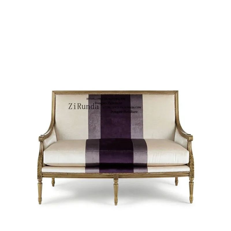 Modern Designer Purple Striped Fabric Double Sofa Chair Hotel Cafe Studio Living Room Furniture