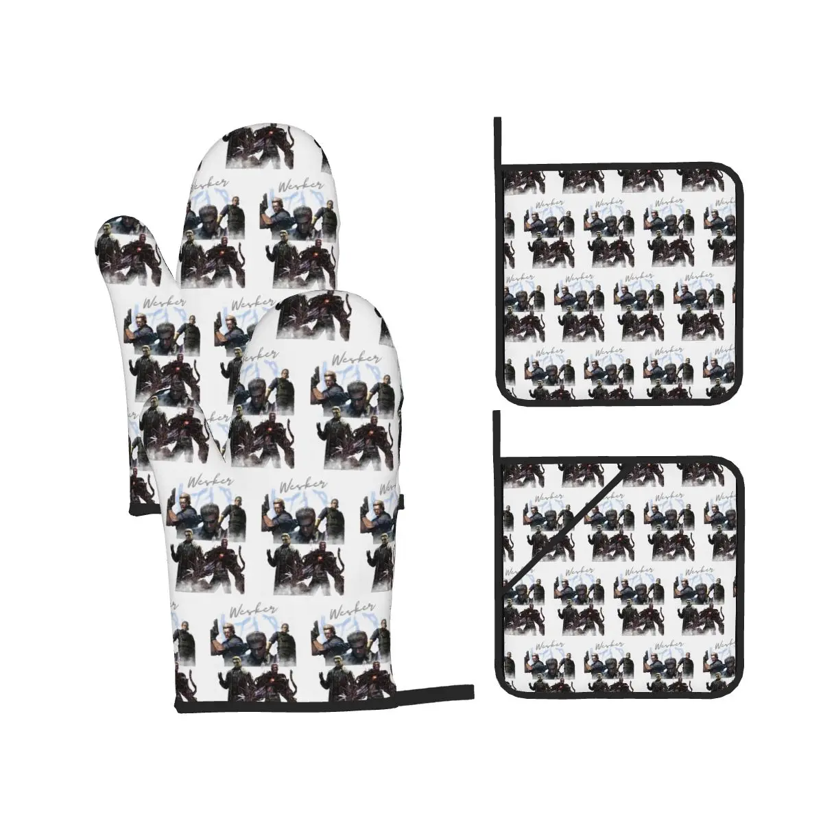 Albert Wesker Collage Oven Mitts and Pot Holder Sets of 4 for Baking Kitchen Cooking BBQ Resistant Non-Slip Gloves