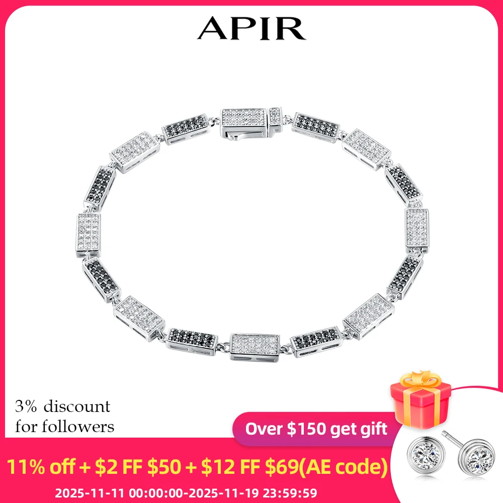 

APIR Black & White Moissanite Bracelet for Women Full Diamond Geometric Square Link Design Hip Hop Style Trendy Fine Jewelry