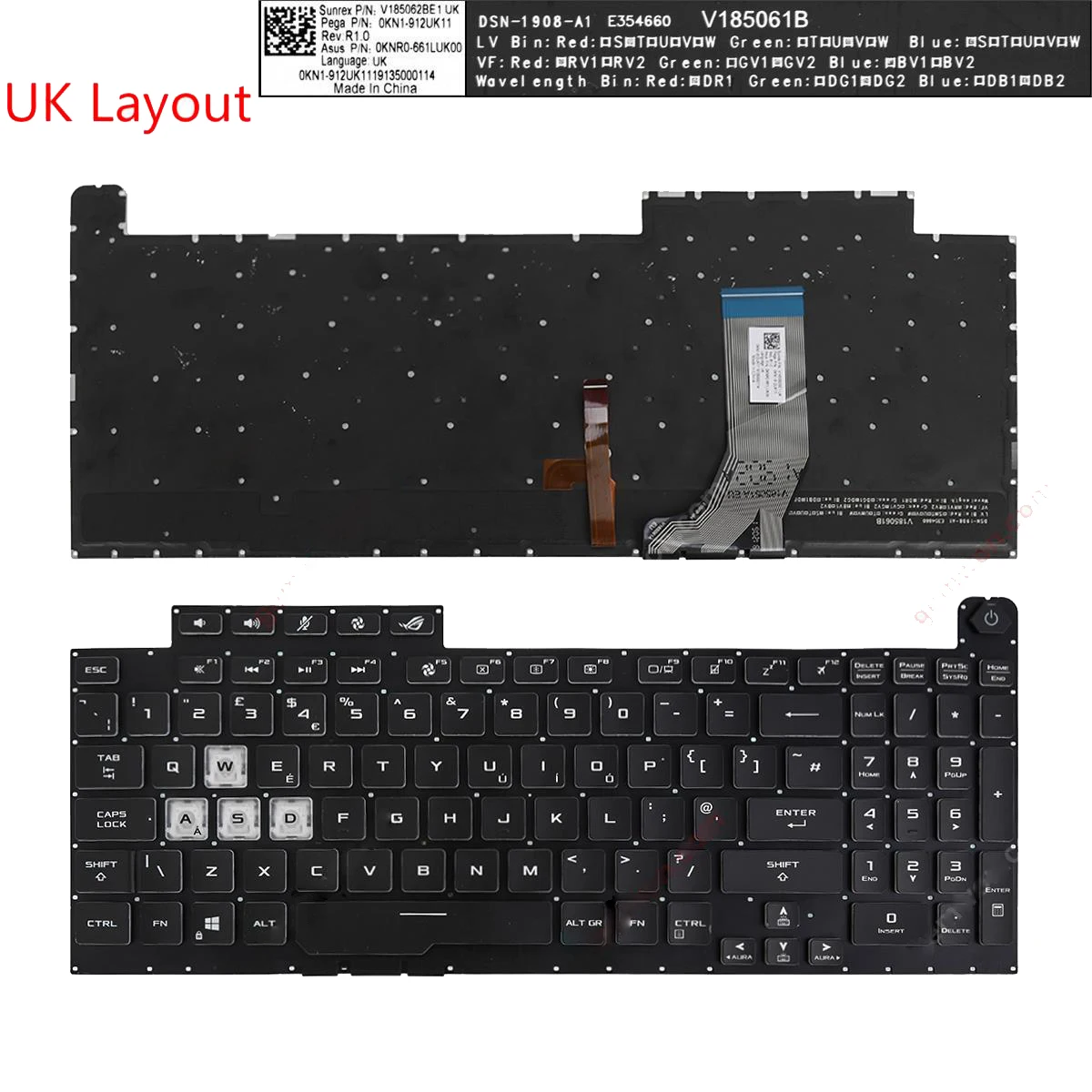 

US Russian Spanish New Laptop Keyboard For ASUS ROG Strix G17 G731G G731GT G731GU G712LU G712LV G712LW G712 RGB Backlight