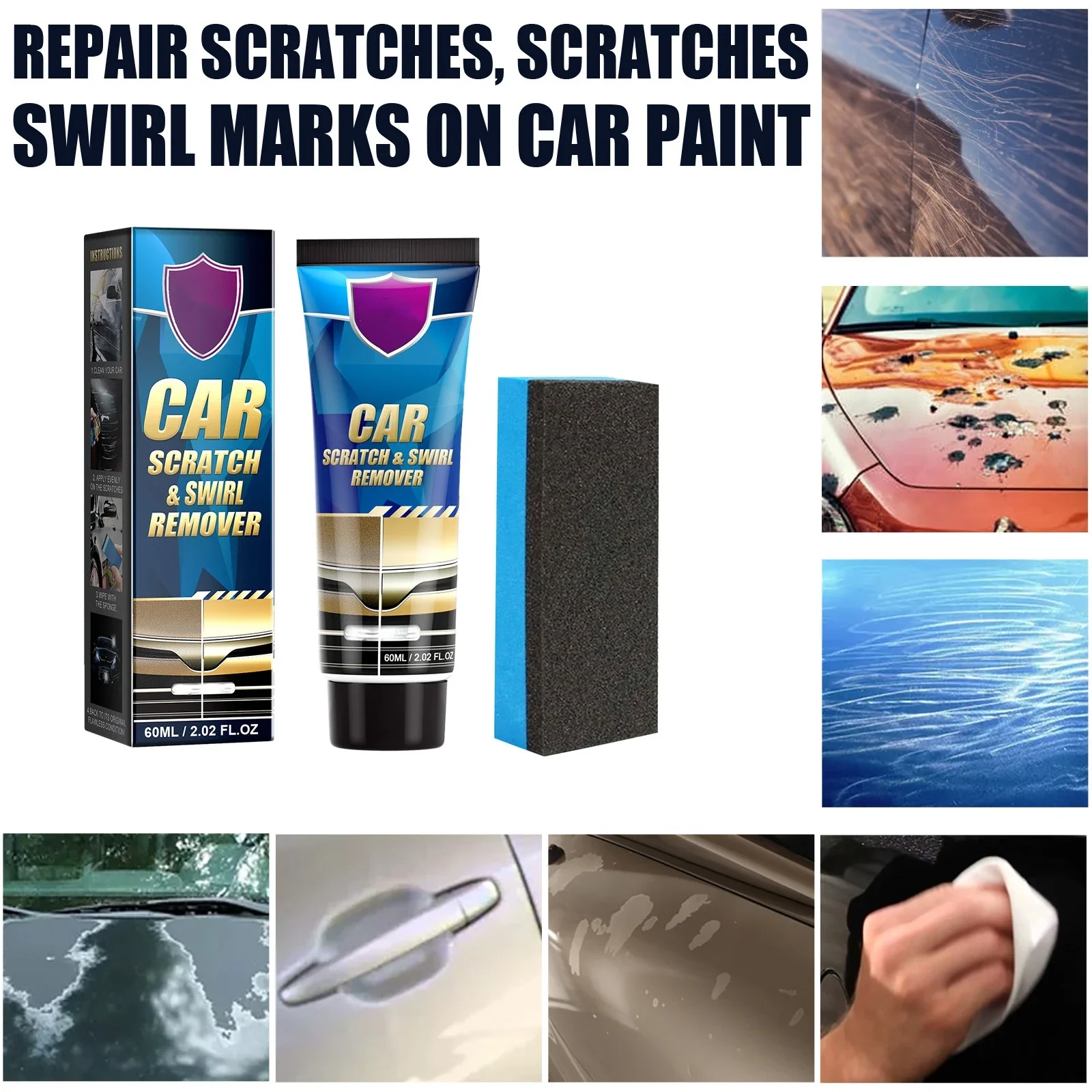 Car Scratch Remover Kit Auto Body Paint Scratches Repair Polishing Wax Swirl Removing Repair Tool Car Care Accessories Tools