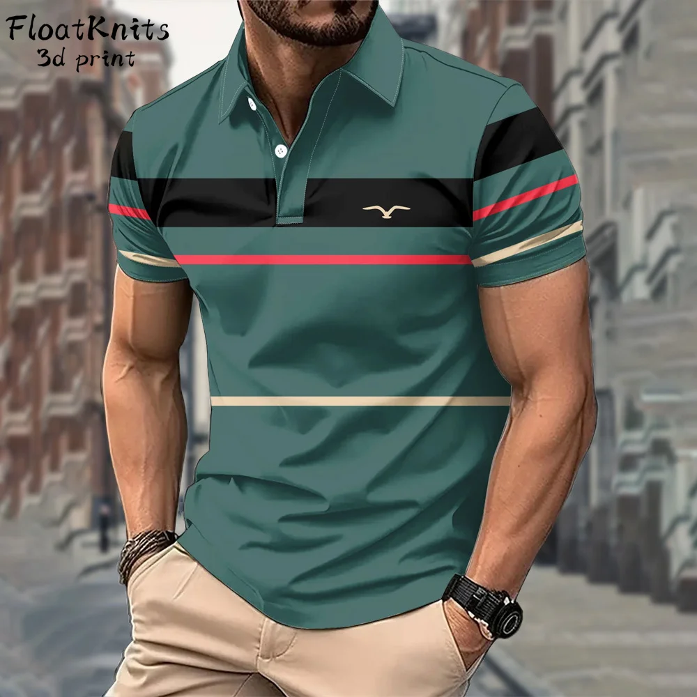 

Minimalist T Shirt for Man Striped Graphic T Shirts Summer Polo Shirts for Men Business Lapel Short Sleeve Tee Men's Clothing